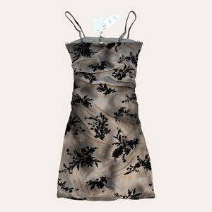 Urban Social Black Floral Flocked Mesh Ruched Bodycon Mini Dress Y2K S NWT